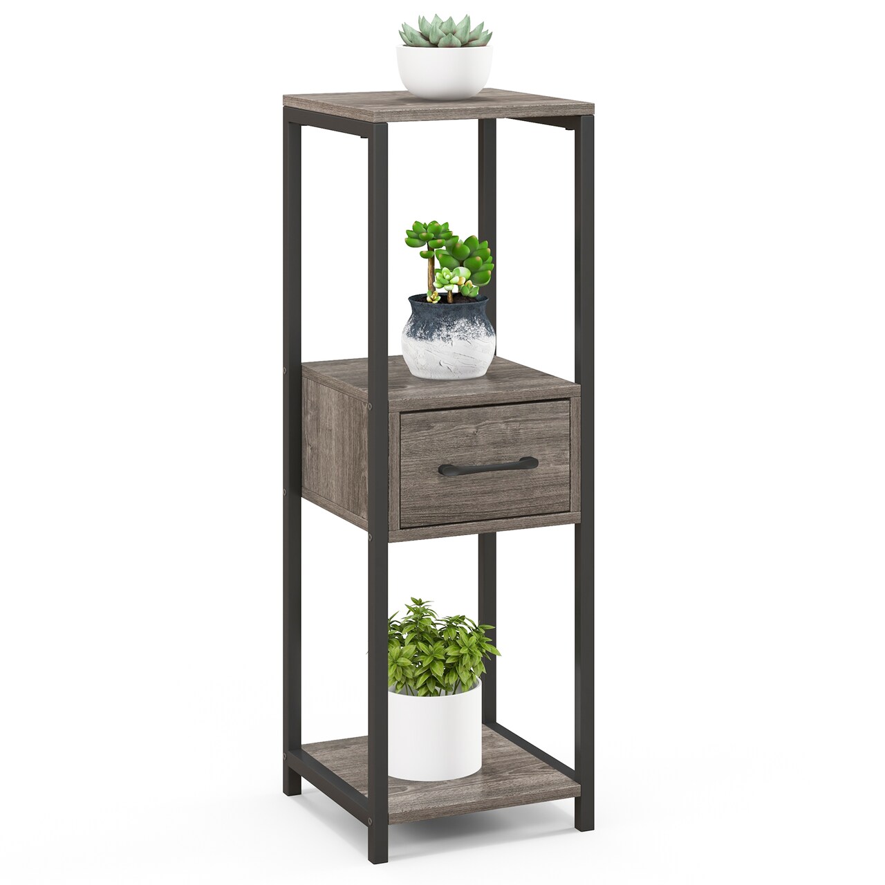 3 Tier Metal Plant Shelf with Drawer for Indoor Plants Balcony Office Decor